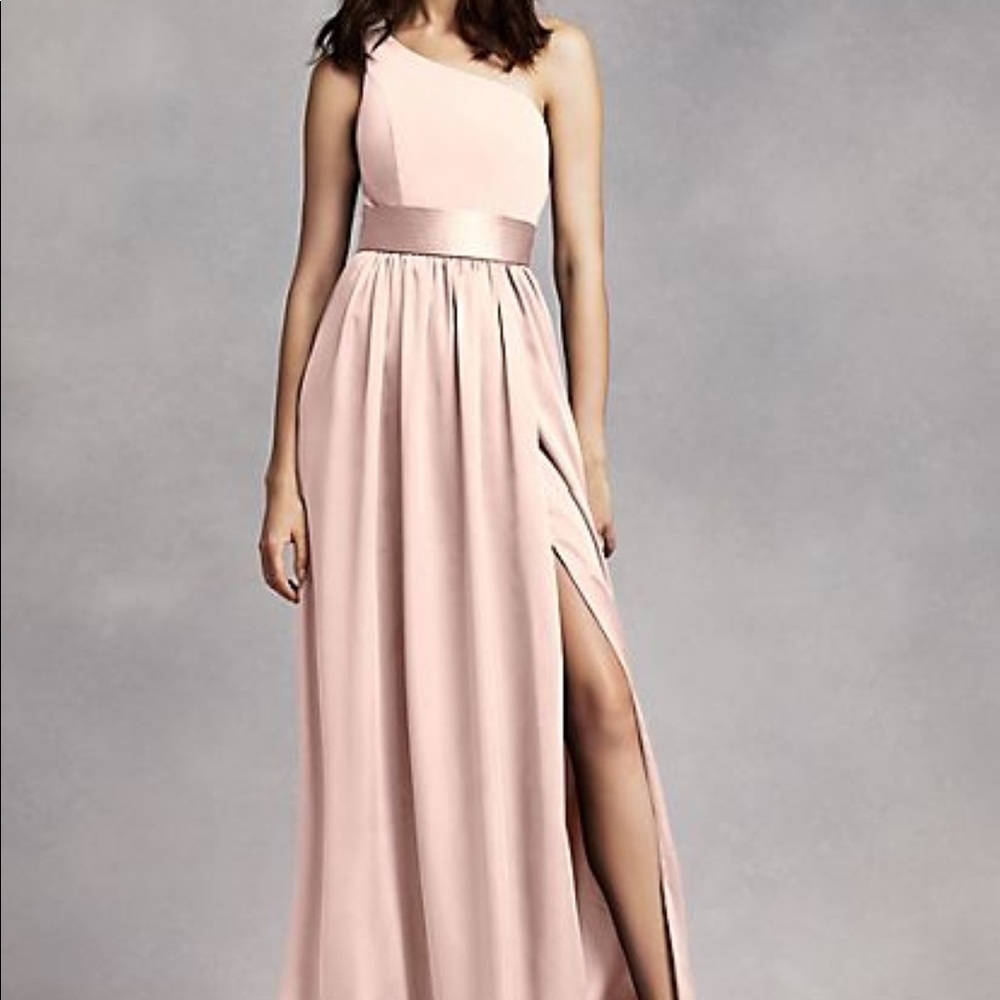 White by Vera Wang one shoulder satin blush dress